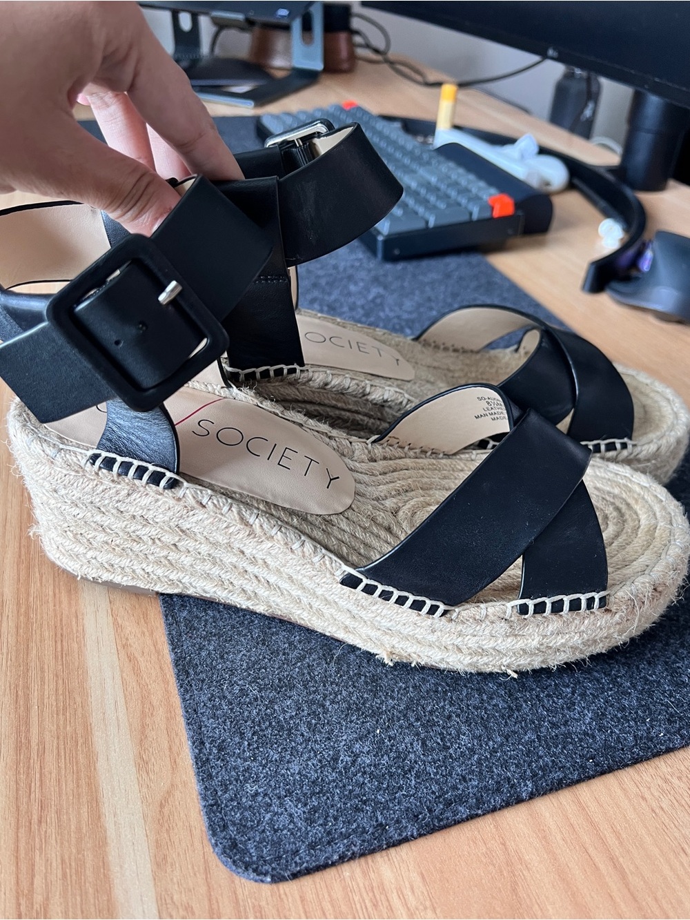 Sole Society Black Leather Espadrille Platform Sandals
